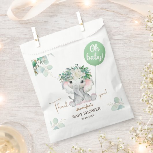 Sachets En Papier Ballon vert éléphant Baby shower neutre pour les f (Coupé)