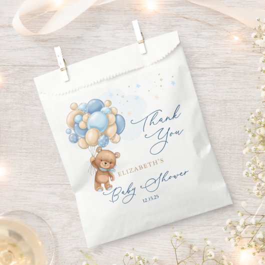 Sachets En Papier Ballons Bleus Teddy Bear Baby shower Merci (Coupé)