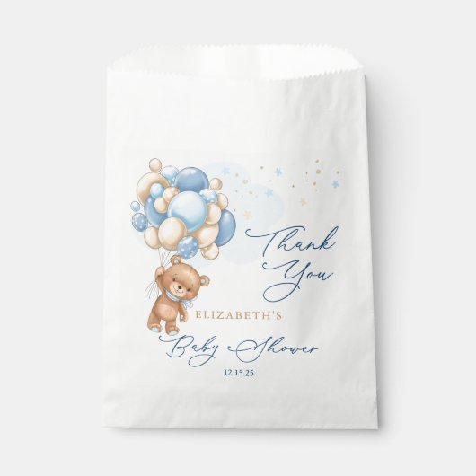 Sachets En Papier Ballons Bleus Teddy Bear Baby shower Merci (Devant)