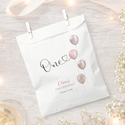 Sachets En Papier Ballons Blush fille premier anniversaire (Coupé)