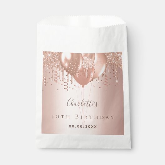 Sachets En Papier Ballons d'or rose monogramme fête d'anniversaire (Devant)