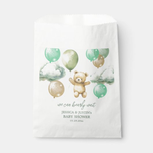 Sachets En Papier Ballons Ours Teddy Baby shower Ciel Vert (Devant)