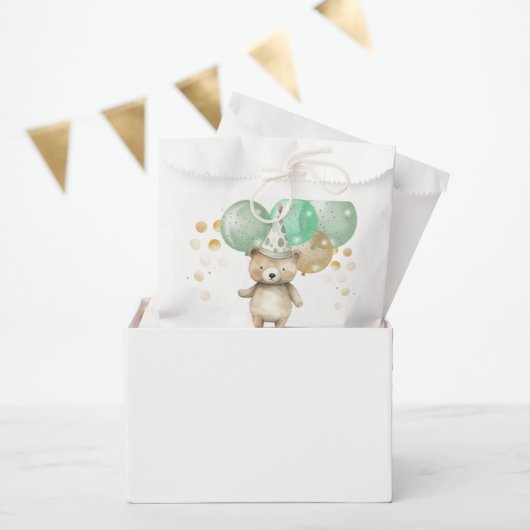 Sachets En Papier Ballons Ours Teddy Baby shower Or Vert (Fête)