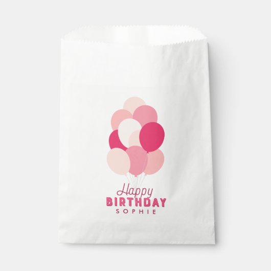 Sachets En Papier Ballons roses Joyeux anniversaire (Devant)