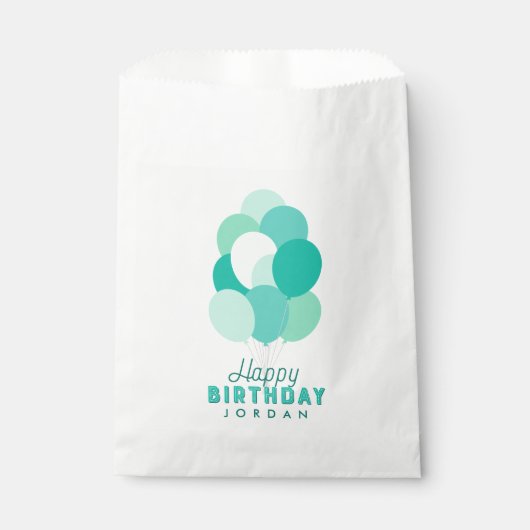 Sachets En Papier Ballons turquoises Joyeux anniversaire (Devant)