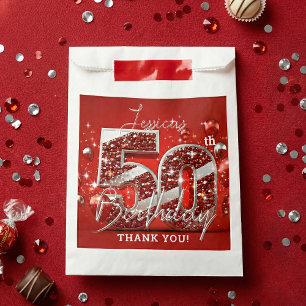 Sachets En Papier Balloons en argent pailleté rouge rubis pour 50e a
