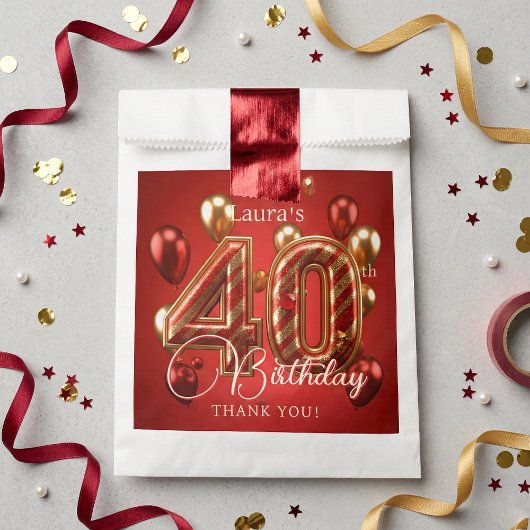 Sachets En Papier Balloons Rouges Dorés Élégants pour un Merci pour