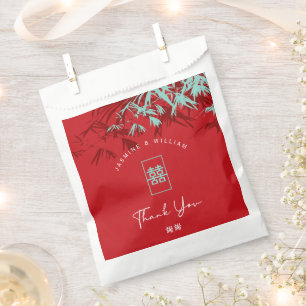 Sachets En Papier Bambou rouge et turquoise Feuille Mariage chinois