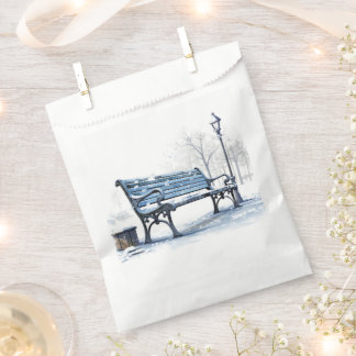 Sachets En Papier Banc d'hiver à aquarelle bleue personnalisable