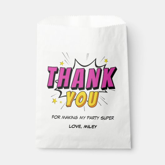 Sachets En Papier Bande dessinée Superhero Merci d'anniversaire fill (Devant)