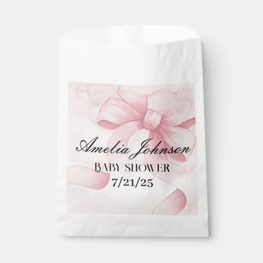 Sachets En Papier Bande rose noire Coquette Baby shower fille (Devant)