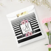 Sachets En Papier Bandes noires et blanches Monogramme floral rose (Scellé)