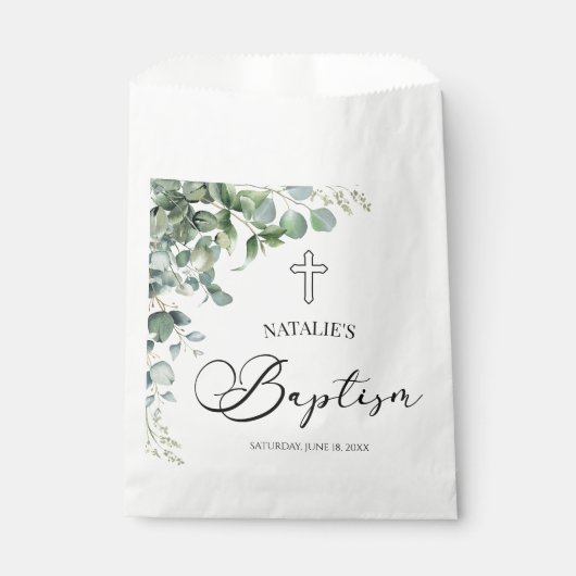Sachets En Papier Baptême botanique Feuille d'Eucalyptus vert (Devant)