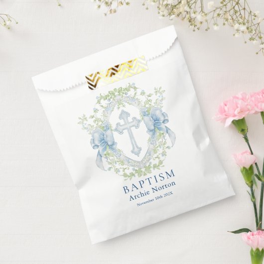Sachets En Papier Baptême Croix Crest Verdure Baby Boy (Scellé)
