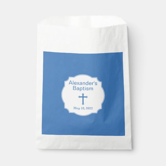 Sachets En Papier Baptême de Croix Bleue et Blancs Élégant (Devant)