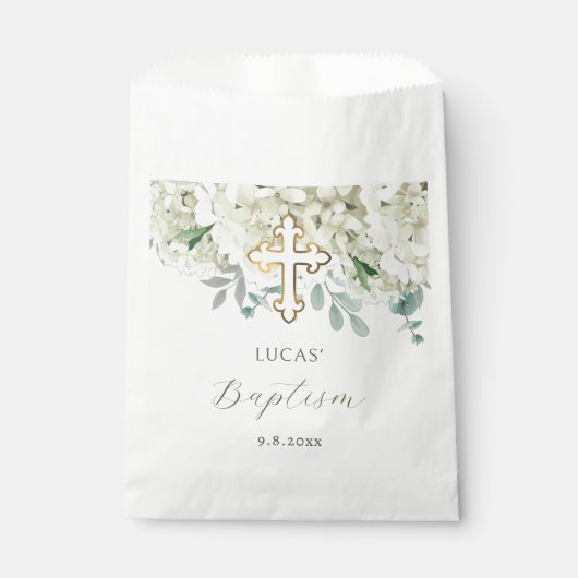 Sachets En Papier Baptême d'Hydrangée blanche (Devant)