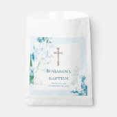 Sachets En Papier Baptême Fleur Bleue Favoriser Sac (Devant)