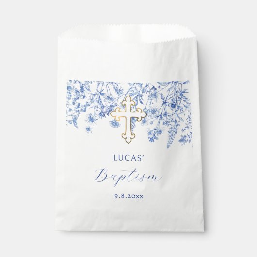 Sachets En Papier Baptême Fleur sauvage bleu français (Devant)