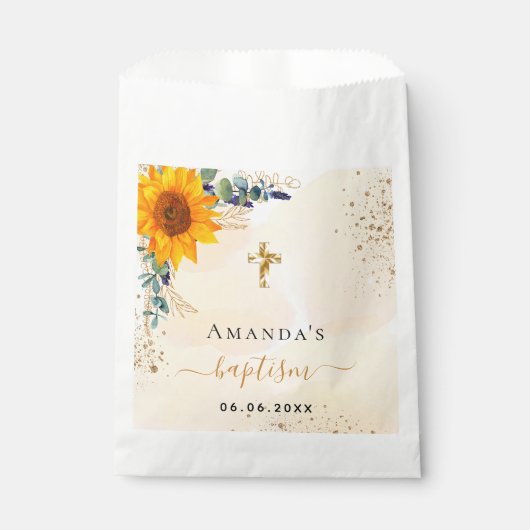 Sachets En Papier Baptême tournesol eucalyptus parties scintillant v (Devant)