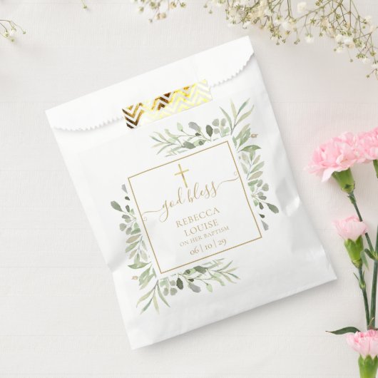 Sachets En Papier Baptême Verdure Écriture Dorée (Scellé)