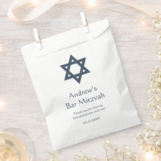 Sachets En Papier Barre bleu foncé Mitzvah Personnalisé (Coupé)