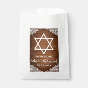 Sachets En Papier Bat mitzvah de bar en dentelle rustique et blanc