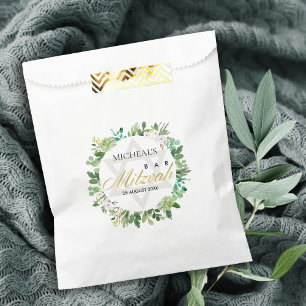 SACHETS EN PAPIER BAT MITZVAH WREATSTAR BAR VERT GOLD FOLIAGE