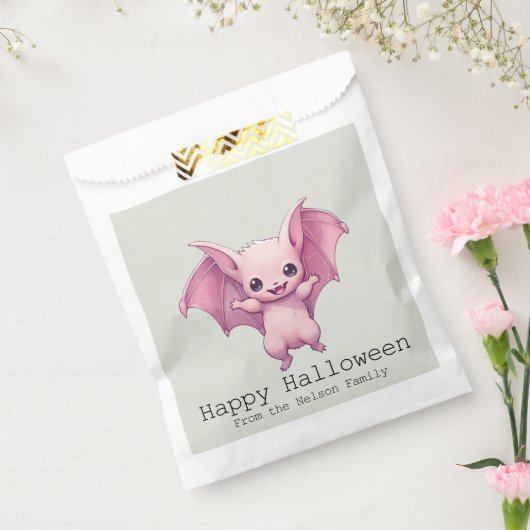 Sachets En Papier Bat rose mignonne Vert Joyeux Halloween (Scellé)