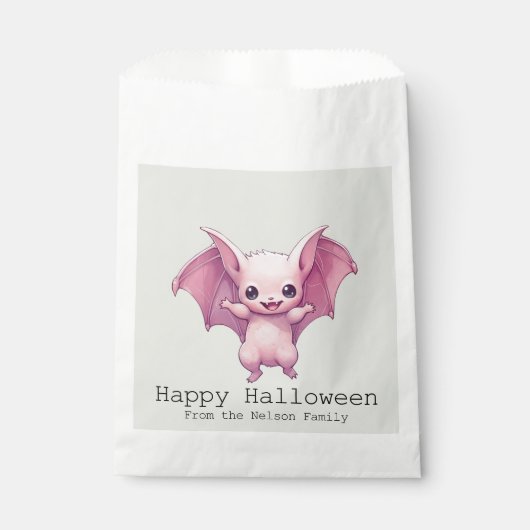 Sachets En Papier Bat rose mignonne Vert Joyeux Halloween (Devant)