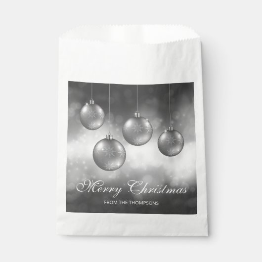 Sachets En Papier Baubles de Noël gris argenté avec texte personnali (Devant)