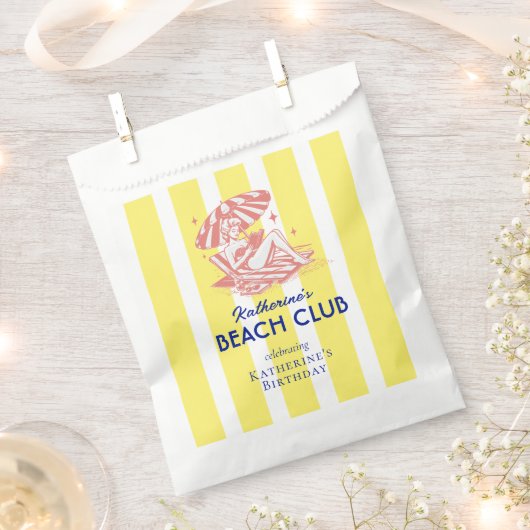 Sachets En Papier Beach Club Cabana Jaune Fête d'Anniversaire (Coupé)