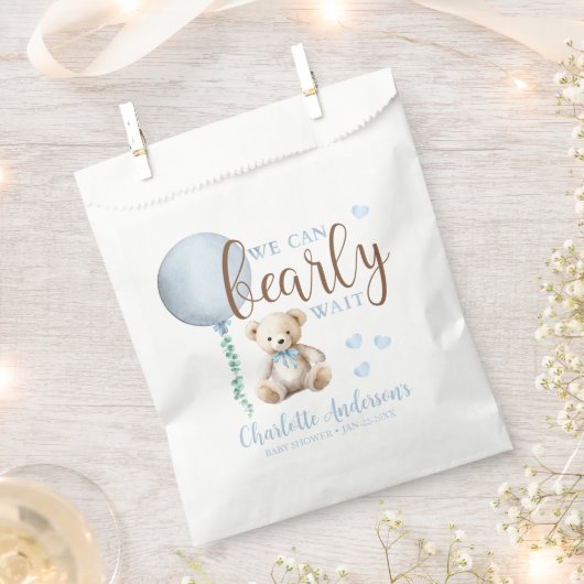 Sachets En Papier Bearly Wait Blue Teddy Bear Baby shower Favoriser  (Coupé)