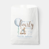 Sachets En Papier Bearly Wait Blue Teddy Bear Baby shower Favoriser  (Devant)