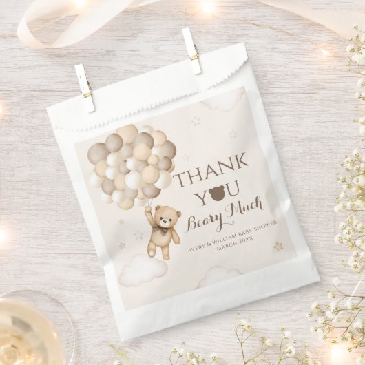 Sachets En Papier Bearly Wait Brown Bear Balloon Baby shower (Coupé)