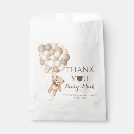 Sachets En Papier Bearly Wait Brown Bear Balloon Baby shower (Devant)