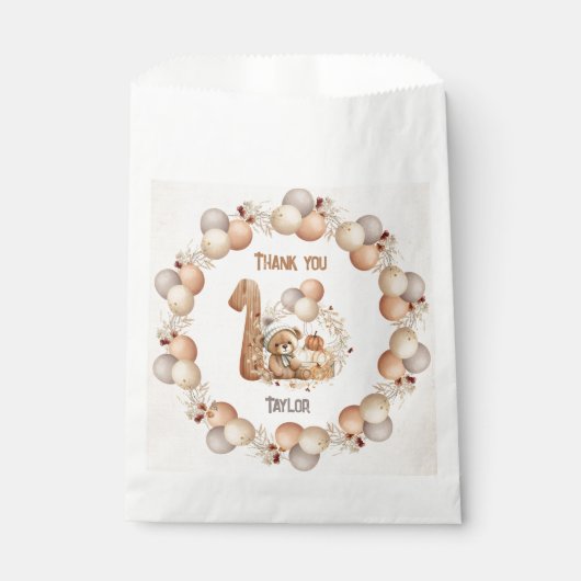 Sachets En Papier Béary d'automne 1er anniversaire Favoriser les sac (Devant)