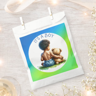 Sachets En Papier Bébé afro-américain avec Baby shower Teddy