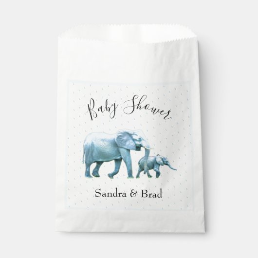 Sachets En Papier Bébé mignon garçon bleu Eléphants Baby shower (Devant)