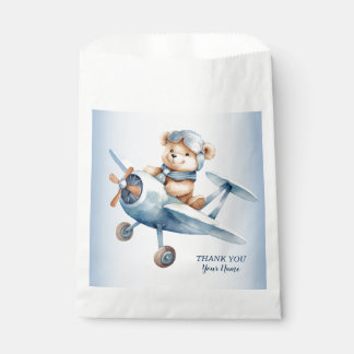 Sachets En Papier Bébé mignon Ours Pilote Avion Bleu Beau
