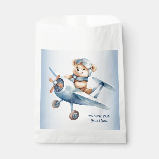Sachets En Papier Bébé mignon Ours Pilote Avion Bleu Beau (Devant)