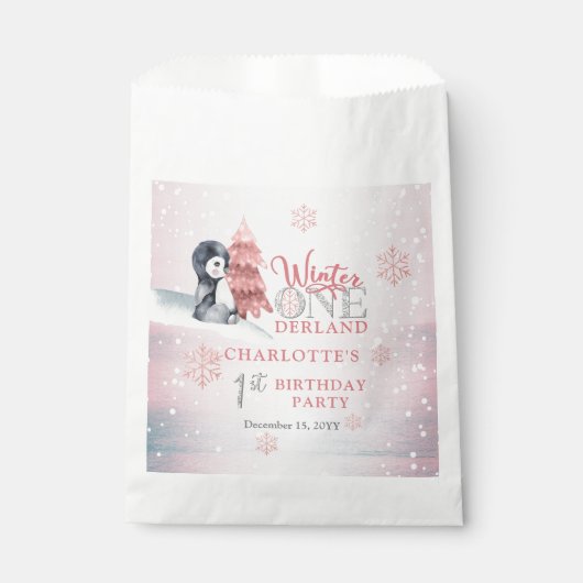 Sachets En Papier Bébé mignon Pingouin hiver ONE derland 1er anniver (Devant)