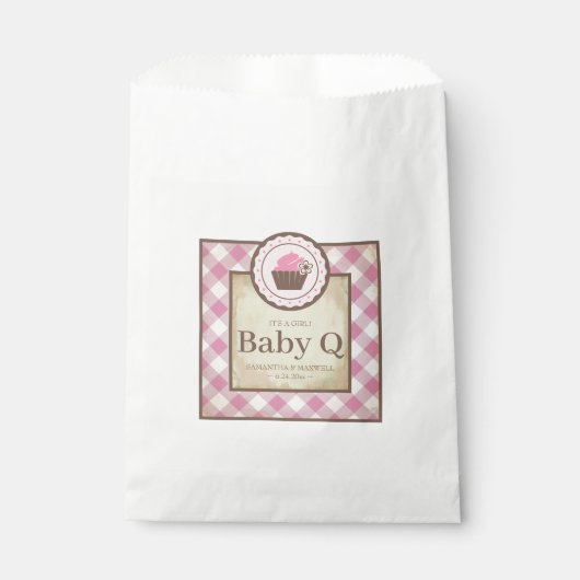 Sachets En Papier Bébé Q En vichy rose et Cupcake (Devant)