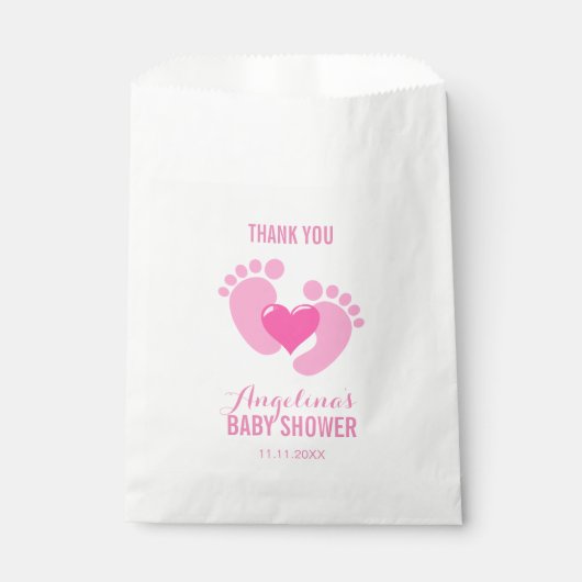 Sachets En Papier BÉBÉ rose mignon PIEDS Coeur Baby shower fille (Devant)