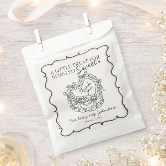 Sachets En Papier Beige Bow Retro Coquette gâteau Galentines (Coupé)