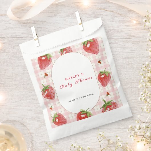 Sachets En Papier Berry aux fraises roses En vichy Baby shower sucré (Coupé)