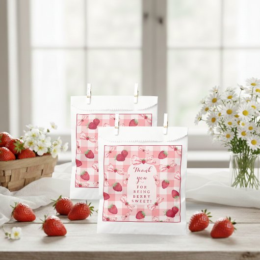 Sachets En Papier Berry First Birthday Strawberry Red Gingham Bows