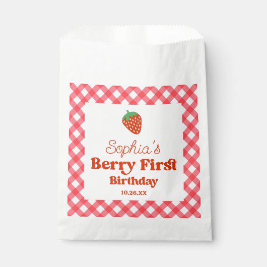 Sachets En Papier Berry rouge fraise première fête d'anniversaire (Devant)