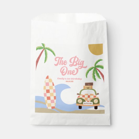 Sachets En Papier Big One Beach Surf rose 1er anniversaire (Devant)