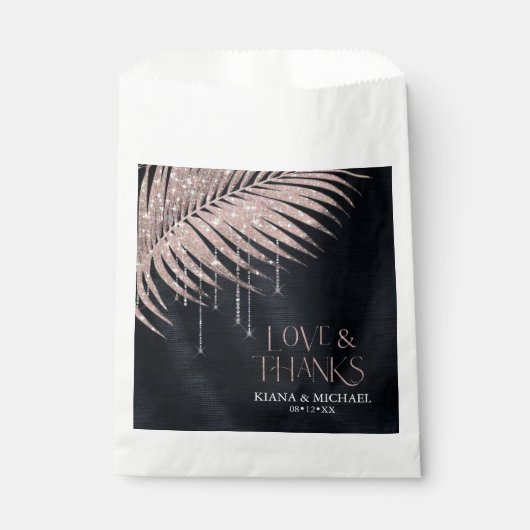 Sachets En Papier Bijoux Palm feuille Mariage amour Merci Rose Gld I (Devant)