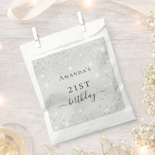 Sachets En Papier Birthday argent parties scintillant scintille nom